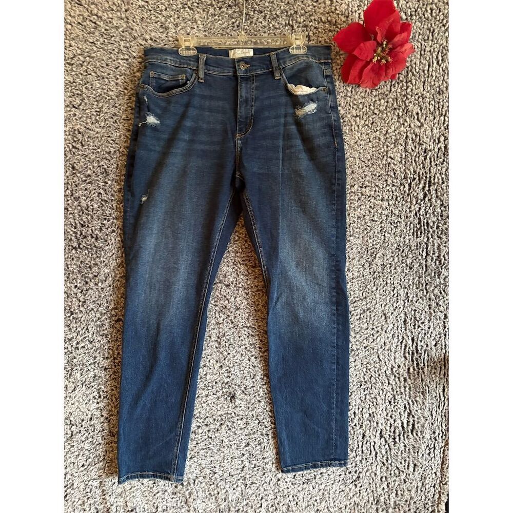 Sun + Stone Men's Slim Fit Blue Denim Jeans Size 34 Distressed Stretch